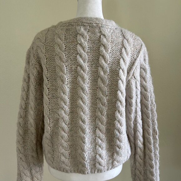 ZARA Cable Knit Cardigan Sweater SZL Cream Sparkle Threads Gem Button Chunky - Picture 3 of 11